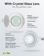 Goobay LED-forstørrelseslampe med klips, 10 W, hvit 800 lm, justerbar lysstyrke og lysfarge, 127 mm glasslinse, 1,75x forstørrelse, 3 dioptrier