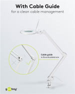 Goobay LED-forstørrelseslampe med klips, 10 W, hvit 800 lm, justerbar lysstyrke og lysfarge, 127 mm glasslinse, 1,75x forstørrelse, 3 dioptrier