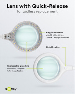 Goobay LED-forstørrelseslampe med klips, 6 W, hvit 480 lm, 100 mm glasslinse, 1,75x forstørrelse, 3 dioptrier Goobay LED-forstørrelseslampe med klips, 6 W, hvit 480 lm, 100 mm glasslinse, 1,75x forstørrelse, 3 dioptrier