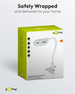 Goobay LED-forstørrelseslampe med klips, 6 W, hvit 480 lm, 100 mm glasslinse, 1,75x forstørrelse, 3 dioptrier Goobay LED-forstørrelseslampe med klips, 6 W, hvit 480 lm, 100 mm glasslinse, 1,75x forstørrelse, 3 dioptrier