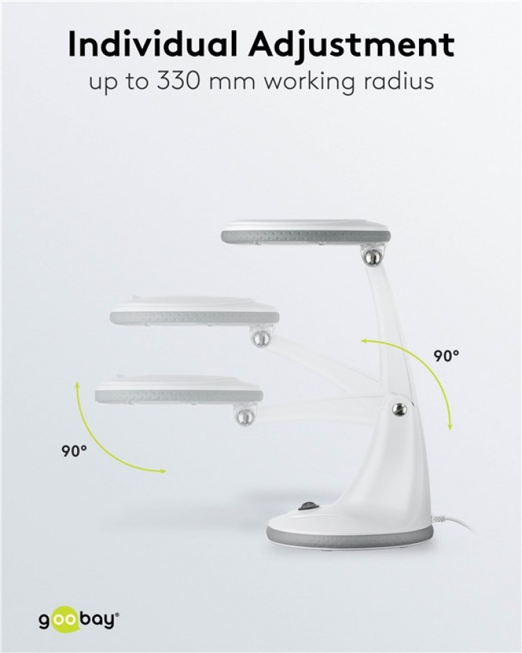 Goobay LED-forstørrelseslampe med stativ, 6 W, hvit 450 lm, 100 mm glasslinse, 1,75x forstørrelse, 3 dioptrier Goobay LED-forstørrelseslampe med stativ, 6 W, hvit 450 lm, 100 mm glasslinse, 1,75x forstørrelse, 3 dioptrier