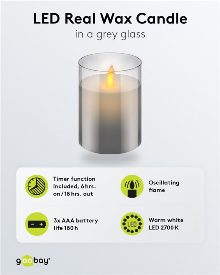 Goobay LED ekte vokslys i glass, 7,5 x 10 cm vakker og trygg belysningsløsning for mange områder som hjem og loggia, kontorer eller skoler Goobay LED ekte vokslys i glass, 7,5 x 10 cm vakker og trygg belysningsløsning for mange områder som hjem og loggia, kontorer eller skoler