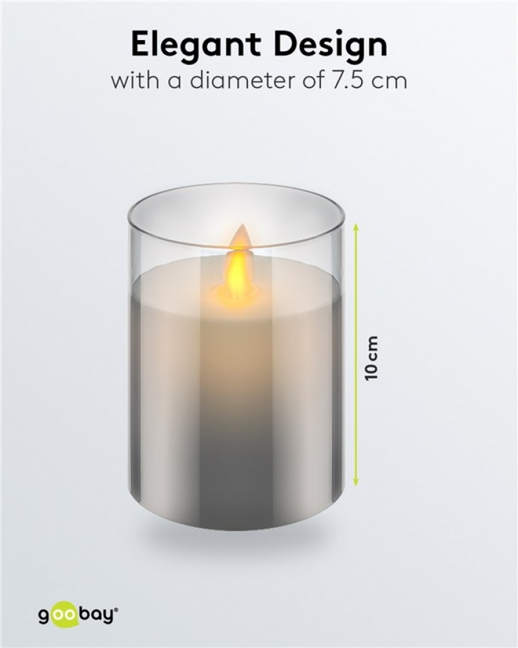 Goobay LED ekte vokslys i glass, 7,5 x 10 cm vakker og trygg belysningsløsning for mange områder som hjem og loggia, kontorer eller skoler Goobay LED ekte vokslys i glass, 7,5 x 10 cm vakker og trygg belysningsløsning for mange områder som hjem og loggia, kontorer eller skoler