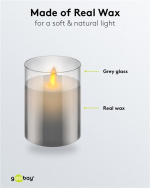 Goobay LED ekte vokslys i glass, 7,5 x 10 cm vakker og trygg belysningsløsning for mange områder som hjem og loggia, kontorer eller skoler Goobay LED ekte vokslys i glass, 7,5 x 10 cm vakker og trygg belysningsløsning for mange områder som hjem og loggia, kontorer eller skoler