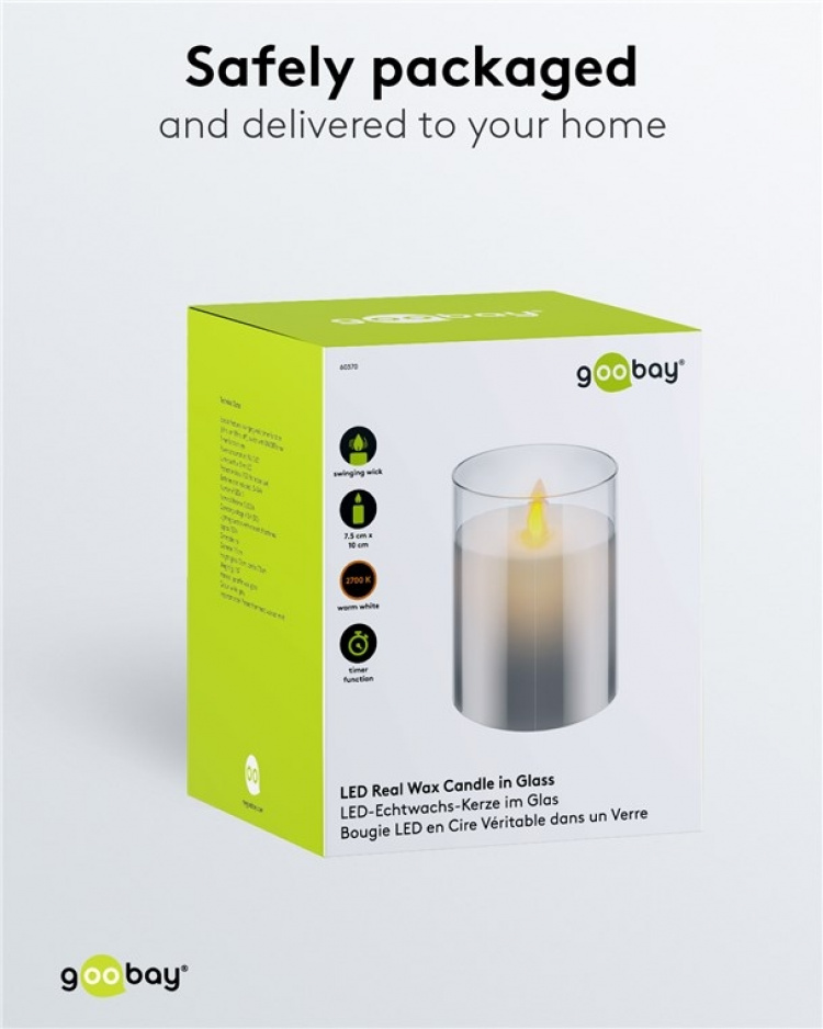 Goobay LED ekte vokslys i glass, 7,5 x 10 cm vakker og trygg belysningsløsning for mange områder som hjem og loggia, kontorer eller skoler Goobay LED ekte vokslys i glass, 7,5 x 10 cm vakker og trygg belysningsløsning for mange områder som hjem og loggia, kontorer eller skoler