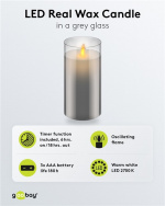 Goobay LED ekte vokslys i glass, 7,5 x 15 cm fantastisk og trygg belysningsløsning for mange områder som hus og loggiaer, kontorer eller skoler Goobay LED ekte vokslys i glass, 7,5 x 15 cm fantastisk og trygg belysningsløsning for mange områder som hus og loggiaer, kontorer eller skoler