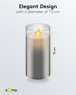 Goobay LED ekte vokslys i glass, 7,5 x 15 cm fantastisk og trygg belysningsløsning for mange områder som hus og loggiaer, kontorer eller skoler Goobay LED ekte vokslys i glass, 7,5 x 15 cm fantastisk og trygg belysningsløsning for mange områder som hus og loggiaer, kontorer eller skoler