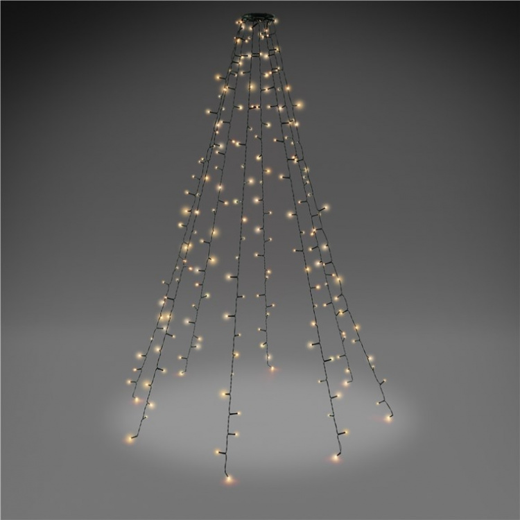 Goobay 200 LED overcast juletrebelysning med ring med timer og minnefunksjon, 8 lysmoduser, 24 V ekstern transformator, varmhvit (3000 K), for innendørs og utendørs bruk (IP44)