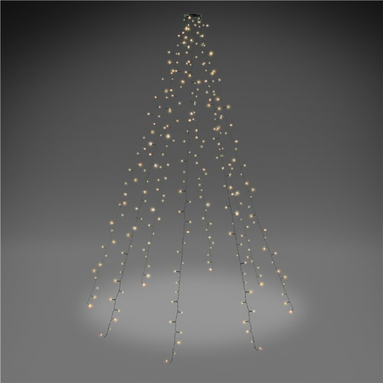 Goobay 280 LED overcast juletrebelysning med ring med timer og minnefunksjon, 8 lysmodi, 24 V ekstern transformator, varmhvit (3000 K), for innendørs og utendørs bruk (IP44)