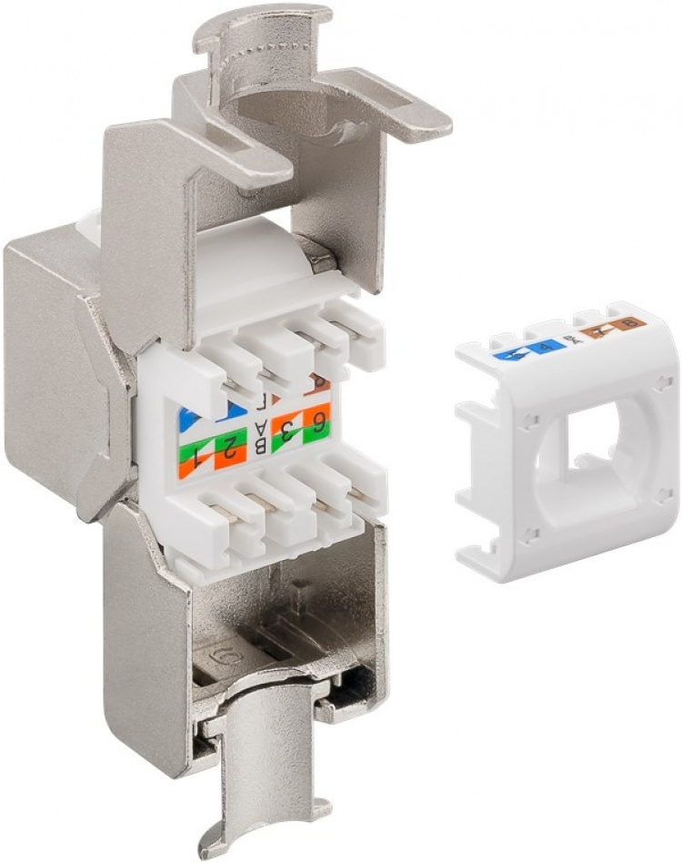 Goobay Keystone-modul RJ45 CAT 8.1, STP, GHMT-sertifisert 15,8 mm bred, krokodilletype, klemlist for IDC-montering (uten verktøy)