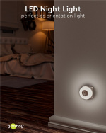Goobay LED-nattlampe for stikkontakt med 3 driftsmoduser (På, Av, Auto), skumringssensor og stikkontakt med jording (type F)