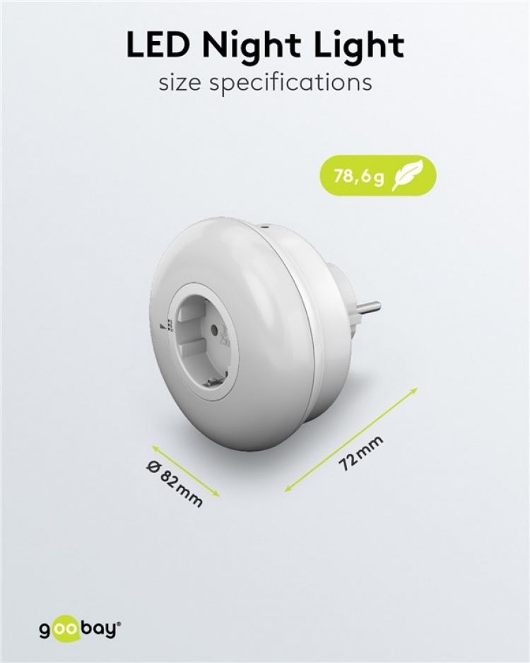 Goobay LED-nattlampe for stikkontakt med fargeskiftefunksjon (grønn, blå, dagslys hvit), skumringssensor og stikkontakt med jording (type F) Goobay LED-nattlampe for stikkontakt med fargeskiftefunksjon (grønn, blå, dagslys hvit), skumringssensor og stikkontakt med jording (type F)