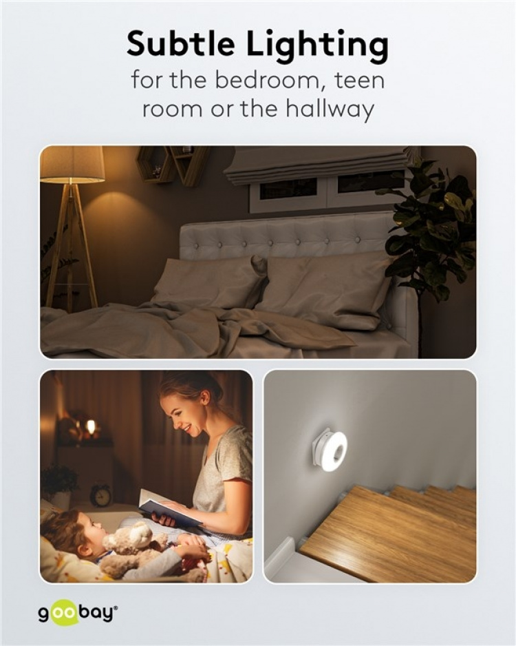 Goobay LED-nattlampe for stikkontakt med fargeskiftefunksjon (grønn, blå, dagslys hvit), skumringssensor og stikkontakt med jording (type F) Goobay LED-nattlampe for stikkontakt med fargeskiftefunksjon (grønn, blå, dagslys hvit), skumringssensor og stikkontakt med jording (type F)