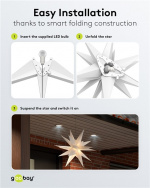 Goobay LED julestjerne 3D, Ø 56 cm, batteridrevet med timer og 18 spisser, varmhvit (3000 K), værbestandig plast (IP44), kabel 2 m Goobay LED julestjerne 3D, Ø 56 cm, batteridrevet med timer og 18 spisser, varmhvit (3000 K), værbestandig plast (IP44), kabel 2 m