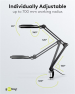 Goobay LED-forstørrelseslampe med klips, 8 W, svart 650 lm, 127 mm glasslinse, 1,75x forstørrelse, 3 dioptrier