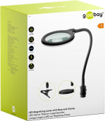 Goobay LED-forstørrelseslampe med stativ/klips, 6 W, svart 480 lm, 100 mm glasslinse, 1,75x forstørrelse, 3 dioptrier