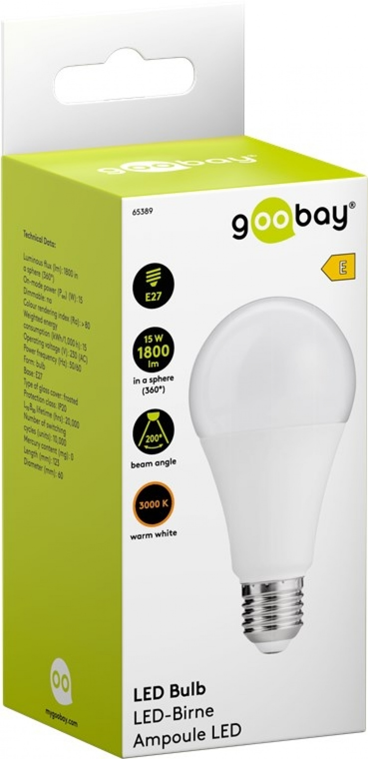 Goobay LED-lampe, 15 W E27-sokkel, varmhvit, ikke-dimbar