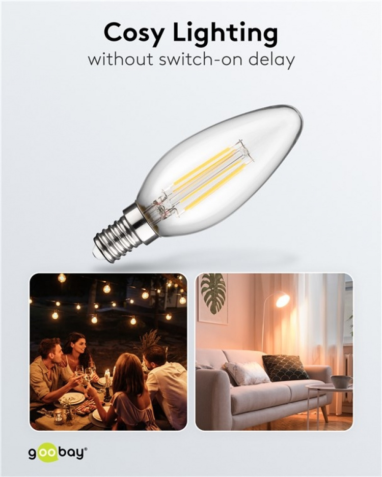 Goobay LED-pære med glødetråd, 4 W E14-sokkel, varmhvit, ikke-dimbar
