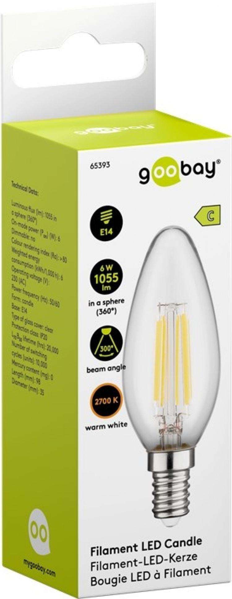 Goobay LED-pære med glødetråd, 6 W E14-sokkel, varmhvit, ikke-dimbar Goobay LED-pære med glødetråd, 6 W E14-sokkel, varmhvit, ikke-dimbar