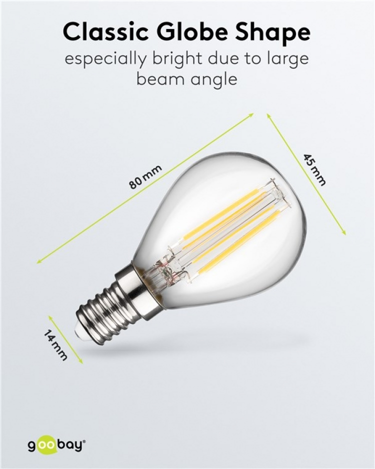 Goobay LED Mini Globe med glødetråd, 4 W E14-sokkel, varmhvit, ikke-dimbar