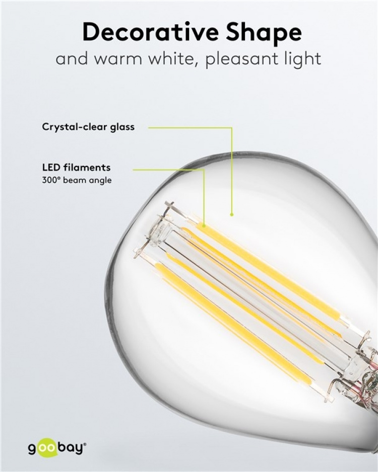 Goobay LED Mini Globe med glødetråd, 4 W E14-sokkel, varmhvit, ikke-dimbar