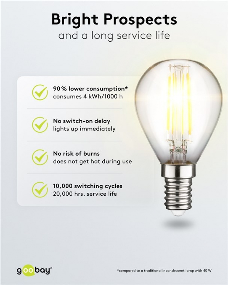 Goobay LED Mini Globe med glødetråd, 4 W E14-sokkel, varmhvit, ikke-dimbar