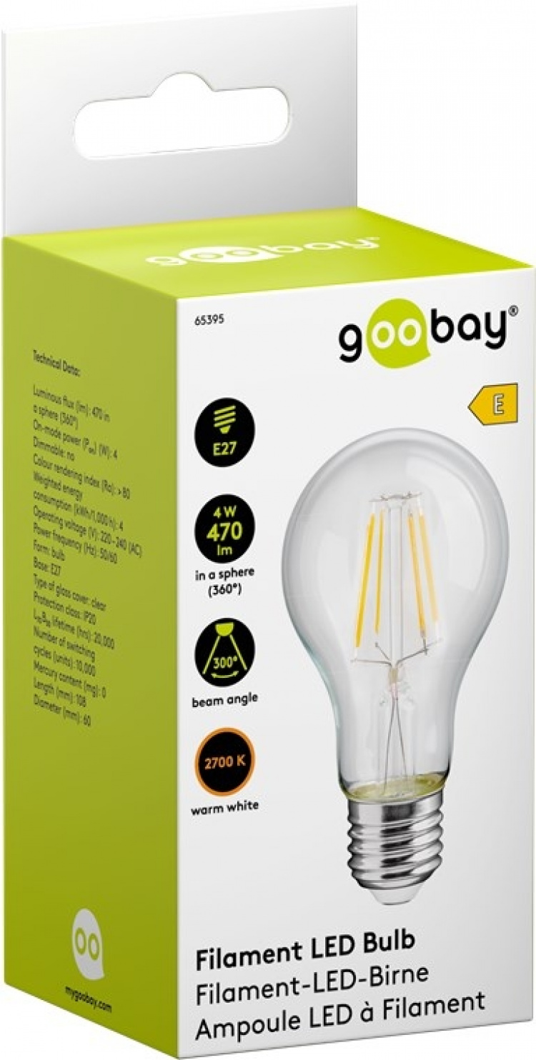 Goobay LED-pære med glødetråd, 4 W sokkel E27, varmhvit, ikke-dimbar Goobay LED-pære med glødetråd, 4 W sokkel E27, varmhvit, ikke-dimbar