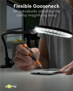 Goobay LED-forstørrelseslampe med klips, 6 W, svart 480 lm, 100 mm glasslinse, 1,75x forstørrelse, 3 dioptrier