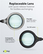 Goobay LED-forstørrelseslampe med klips, 6 W, svart 480 lm, 100 mm glasslinse, 1,75x forstørrelse, 3 dioptrier