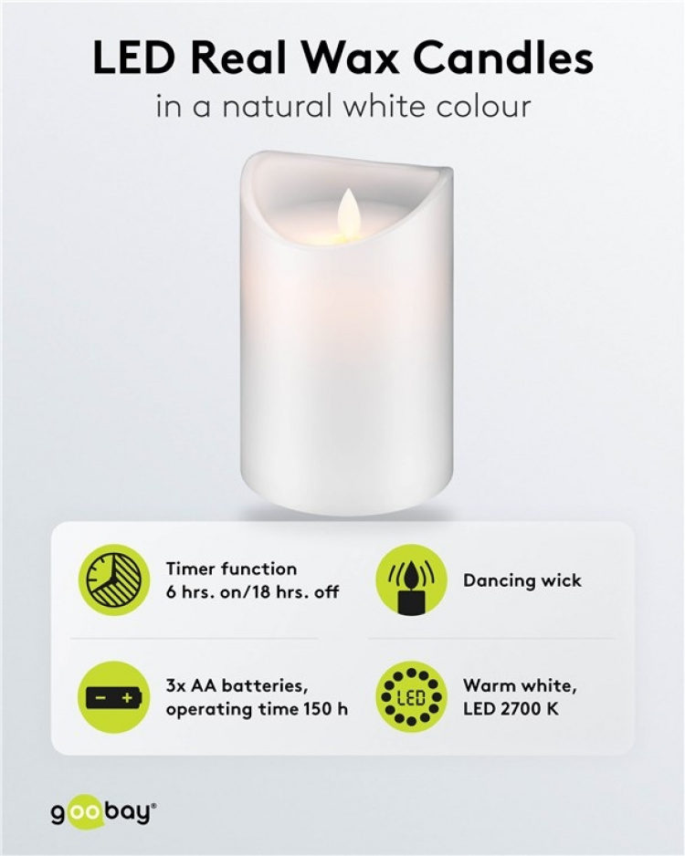 Goobay LED-lys laget av ekte voks, hvit, 10x15 cm vakker og trygg belysningsløsning for mange områder som hjem og loggia, kontorer eller skoler