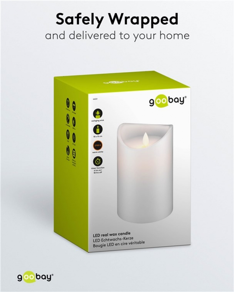 Goobay LED-lys laget av ekte voks, hvit, 10x15 cm vakker og trygg belysningsløsning for mange områder som hjem og loggia, kontorer eller skoler