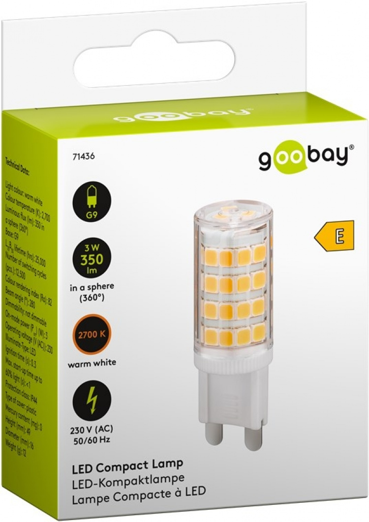 Goobay LED kompaktlampe, 3 W G9-sokkel, varmhvit, ikke-dimbar
