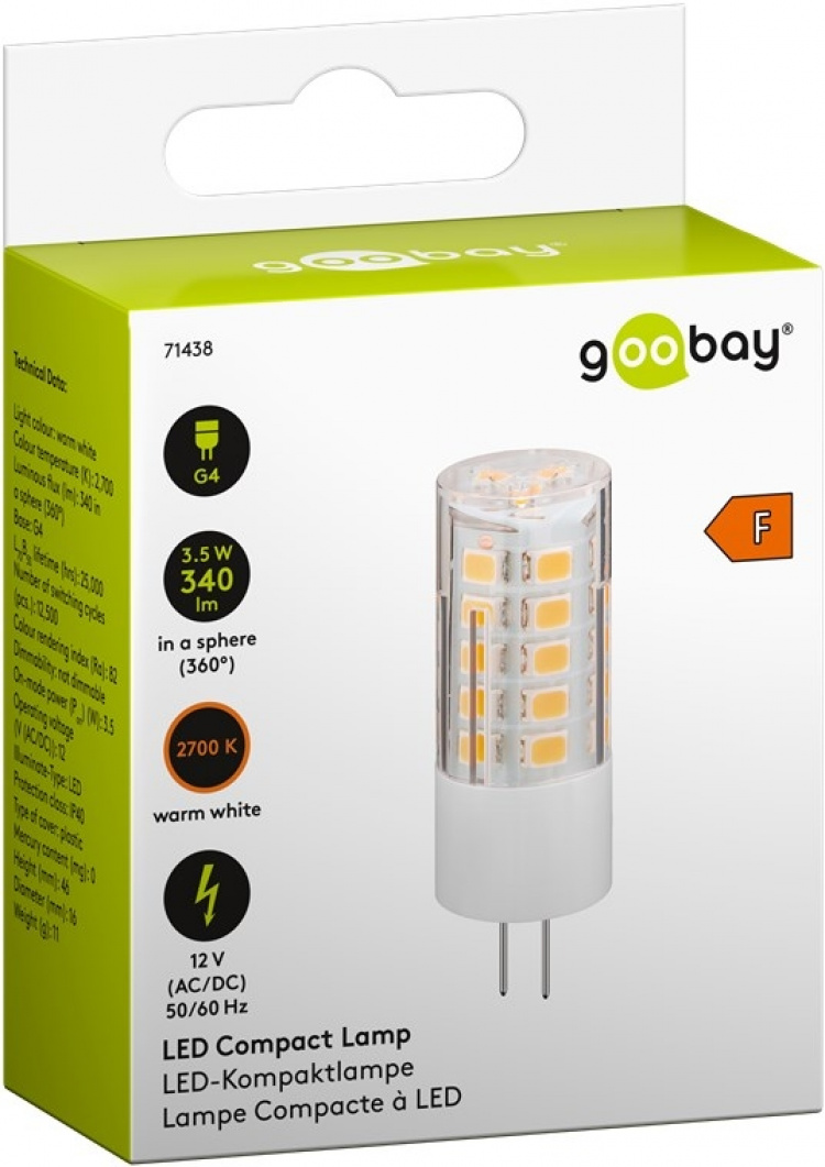 Goobay LED kompaktlampe, 3,5 W G4-sokkel, varmhvit, ikke-dimbar Goobay LED kompaktlampe, 3,5 W G4-sokkel, varmhvit, ikke-dimbar