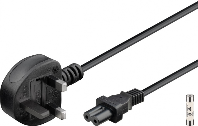 Goobay Kabel for strømtilkobling i Storbritannia, 1,8 m, svart 3-polet UK-plugg (type G, BS 1363) > apparatkontakt C7