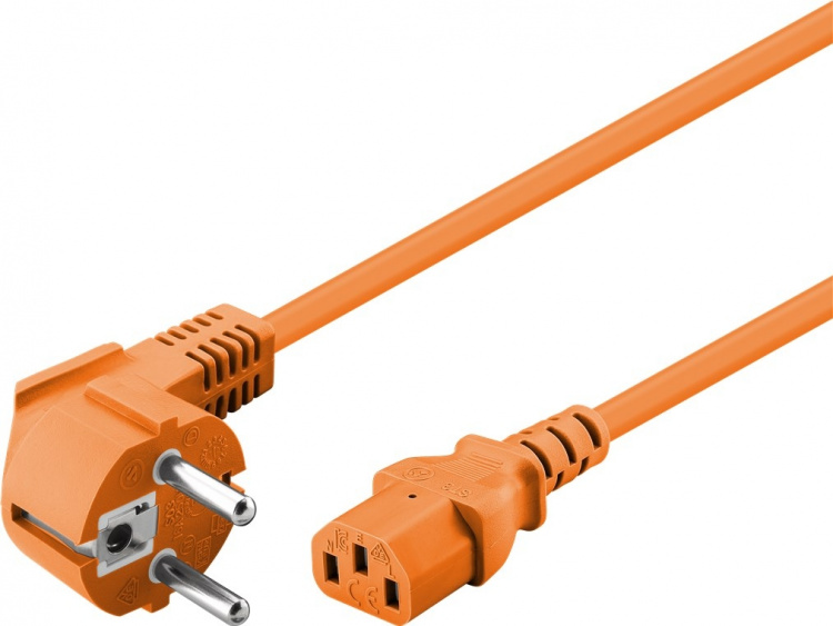 Goobay Kabel för anslutning av kallt apparat med vinkel, 5 m, orange Jordkontaktstift (typ F, CEE 7/7) > Uttag C13 (kall apparatanslutning)