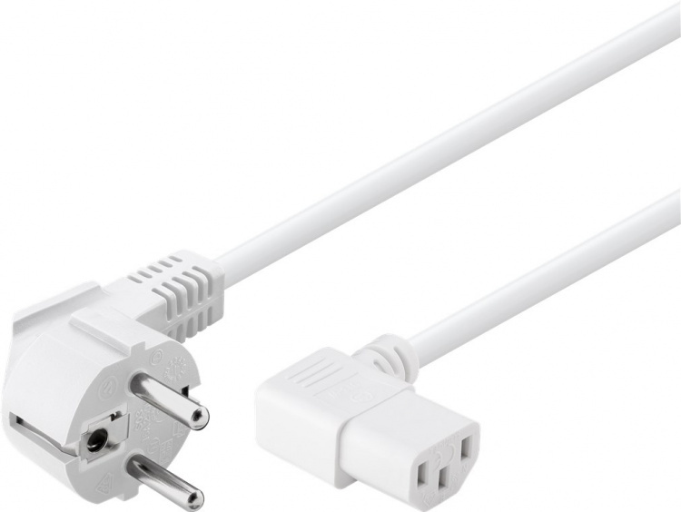 Goobay Vinkelkontaktkabel for kaldt apparat på begge sider, 2 m, hvit Jordingsstift (type F, CEE 7/7) > Stikkontakt C13 (tilkobling kaldt apparat)