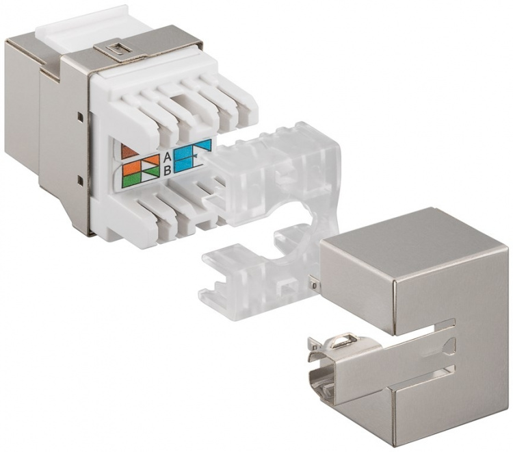 Goobay Keystone-modul RJ45 CAT 6, STP, 250 MHz, 17,4 mm bred, klemlist for IDC-montering (uten verktøy), 90° vinklet utgang