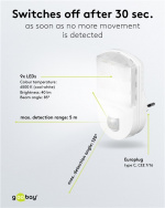 Goobay LED-nattlys med bevegelsesdetektor kaldhvit, 120° deteksjon, 5 m rekkevidde, for innendørs bruk (IP20) Goobay LED-nattlys med bevegelsesdetektor kaldhvit, 120° deteksjon, 5 m rekkevidde, for innendørs bruk (IP20)