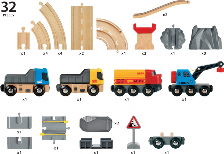 Brio World 33210 - Rail & Road Lastesett for jernbane og vei