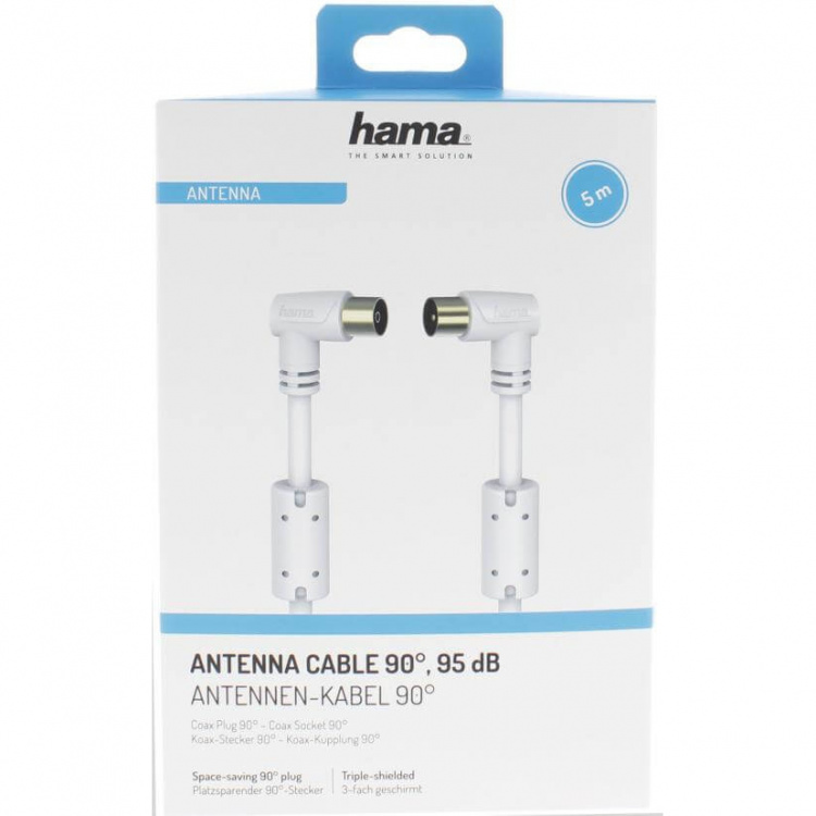 Hama Kabel Antenn Vinkel 95dB Ferrit Vit 5m