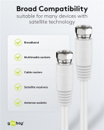 Goobay SAT-antennekabel (80 dB), dobbeltskjermet F-plugg > F-plugg (helskjermet), 1,5 m