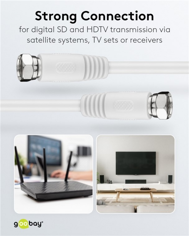 Goobay SAT-antennekabel (80 dB), dobbeltskjermet F-plugg > F-plugg (helskjermet), 1,5 m