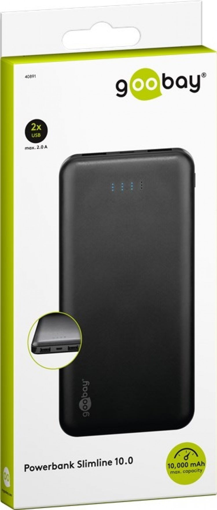 Goobay Powerbank Slimline 10.000 mAh kraftig 10.000 mAh i en praktisk og kompakt design med statusdisplay