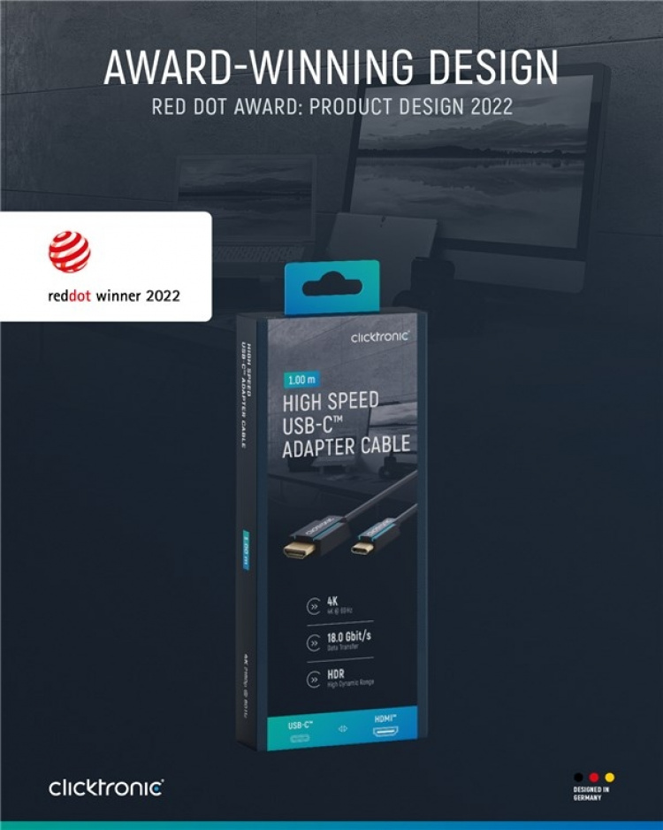 ClickTronic Adapterkabel från USB-C™ till HDMI™ Premiumkabel | USB-C™-kontakt HDMI™-kontakt | 1,0 m | 4K @ 60 Hz ClickTronic Adapterkabel från USB-C™ till HDMI™ Premiumkabel | USB-C™-kontakt HDMI™-kontakt | 1,0 m | 4K @ 60 Hz