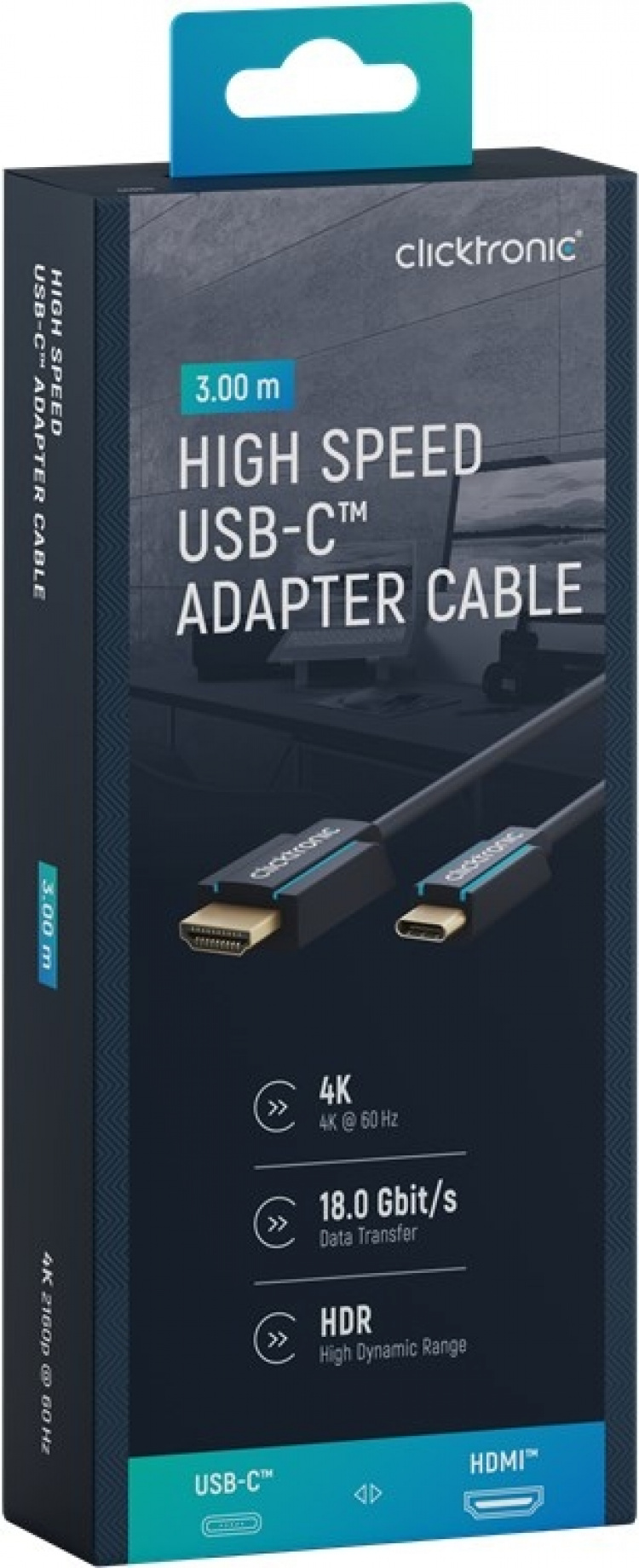ClickTronic Adapterkabel fra USB-C™ til HDMI™ Premium-kabel | USB-C™-kontakt HDMI™-kontakt | 3,0 m | 4K @ 60 Hz ClickTronic Adapterkabel fra USB-C™ til HDMI™ Premium-kabel | USB-C™-kontakt HDMI™-kontakt | 3,0 m | 4K @ 60 Hz