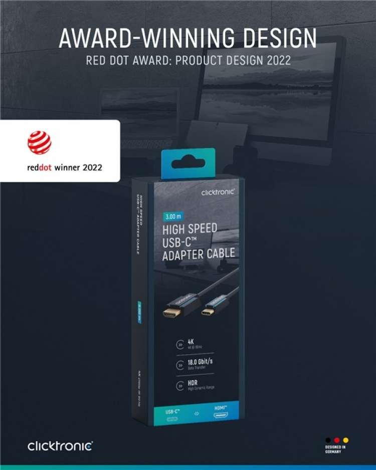 ClickTronic Adapterkabel fra USB-C™ til HDMI™ Premium-kabel | USB-C™-kontakt HDMI™-kontakt | 3,0 m | 4K @ 60 Hz ClickTronic Adapterkabel fra USB-C™ til HDMI™ Premium-kabel | USB-C™-kontakt HDMI™-kontakt | 3,0 m | 4K @ 60 Hz