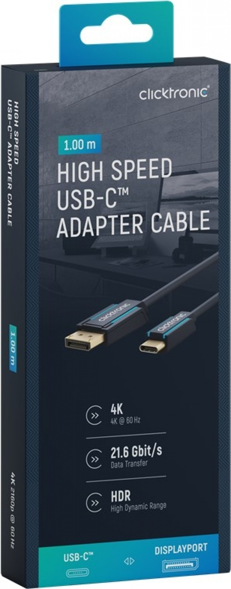 ClickTronic USB-C™ til DisplayPort™ adapterkabel Premium kabel | USB-C™-kontakt DisplayPort™-kontakt | 1,0 m | 4K @ 60 Hz