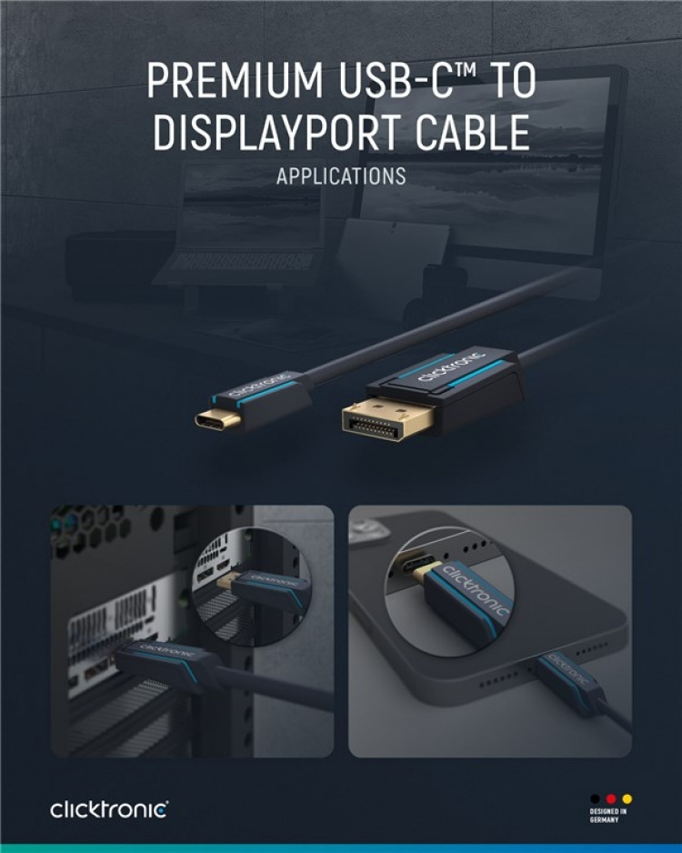 ClickTronic USB-C™ til DisplayPort™ adapterkabel Premium kabel | USB-C™-kontakt DisplayPort™-kontakt | 1,0 m | 4K @ 60 Hz