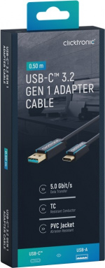 ClickTronic USB-C™ til USB-A 3.2 Gen 1 adapterkabel Premium-kabel | USB-C™-kontakt USB-A 3.0-kontakt | 0,5 m | 5 Gbit/s