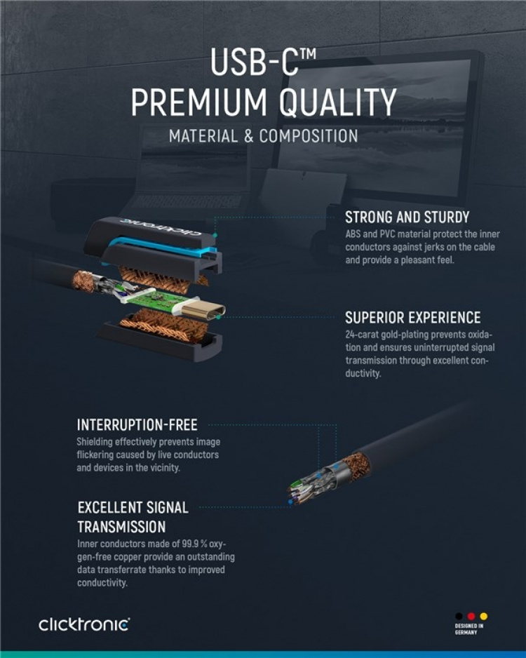 ClickTronic USB-C™ til USB-A 3.2 Gen 1 adapterkabel Premium-kabel | USB-C™-kontakt USB-A 3.0-kontakt | 0,5 m | 5 Gbit/s